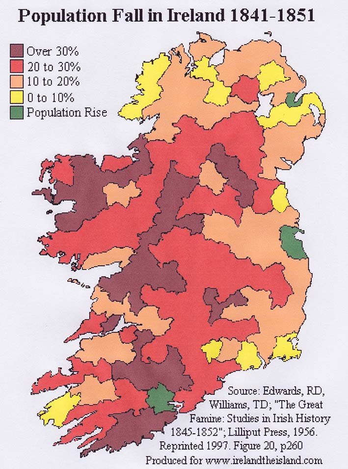Map of Ireland 1841-1851 During Famine